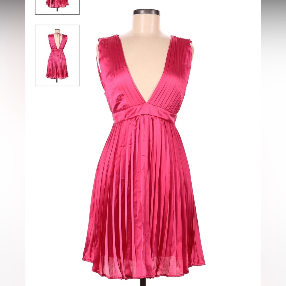 Sincerely Jules HOT PINK Satin Pleated Dress. Size XS
